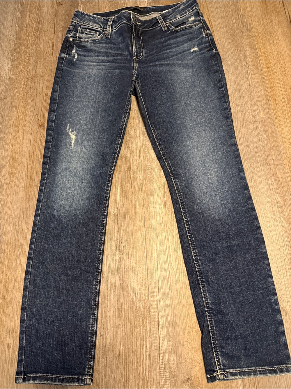 Silver Jeans Elyse Straight Dark Blue Distressed Jeans